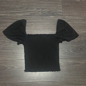 Aeropostale Black Smocked Puff Sleeve Blouse